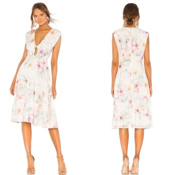 Yumi Kim Ivory Spring Fling Floral Tie Bodice Reminisce Midi Dress‎ Size S - Picture 1 of 8